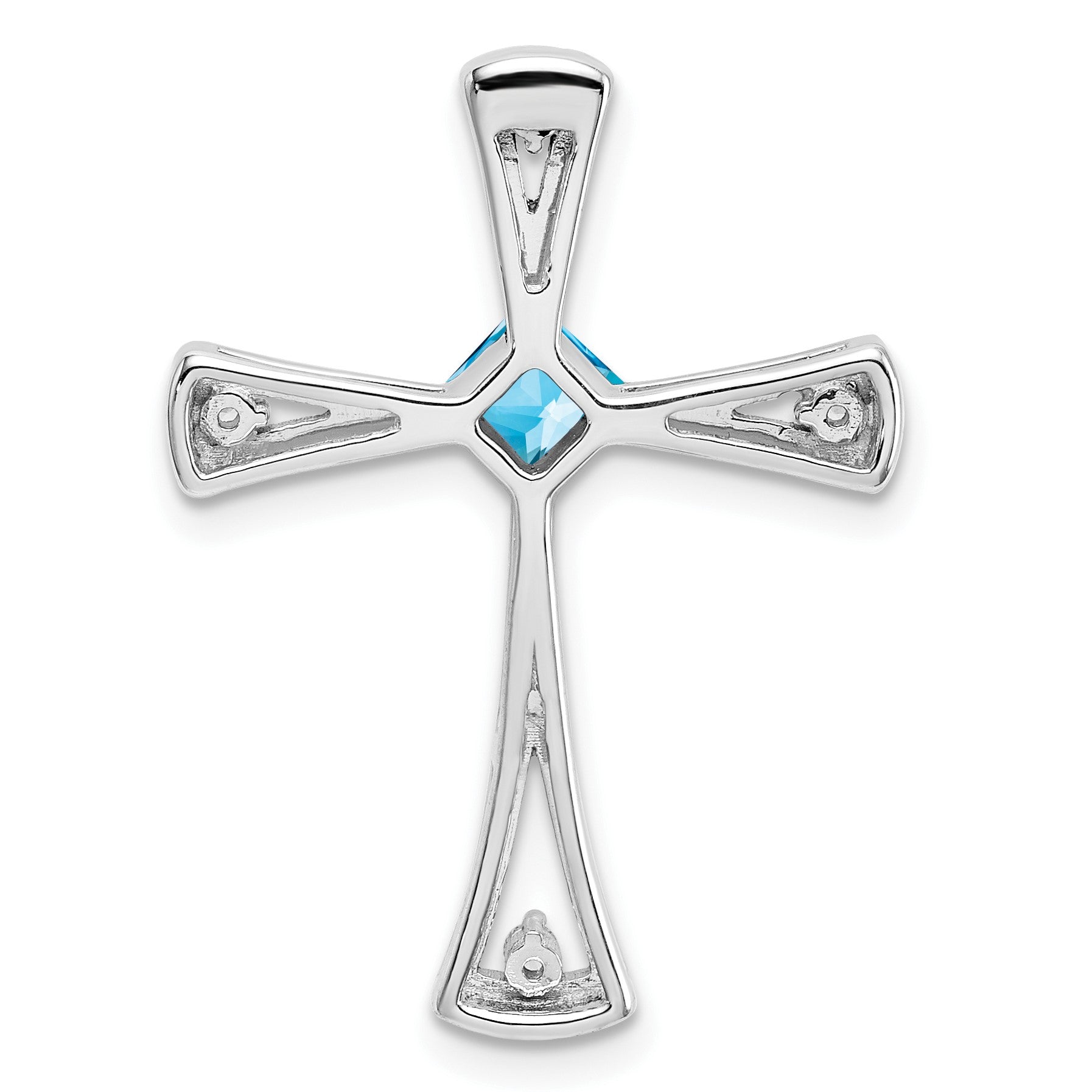 14k White Gold 4mm Square Blue Topaz and Diamond Cross Chain Slide