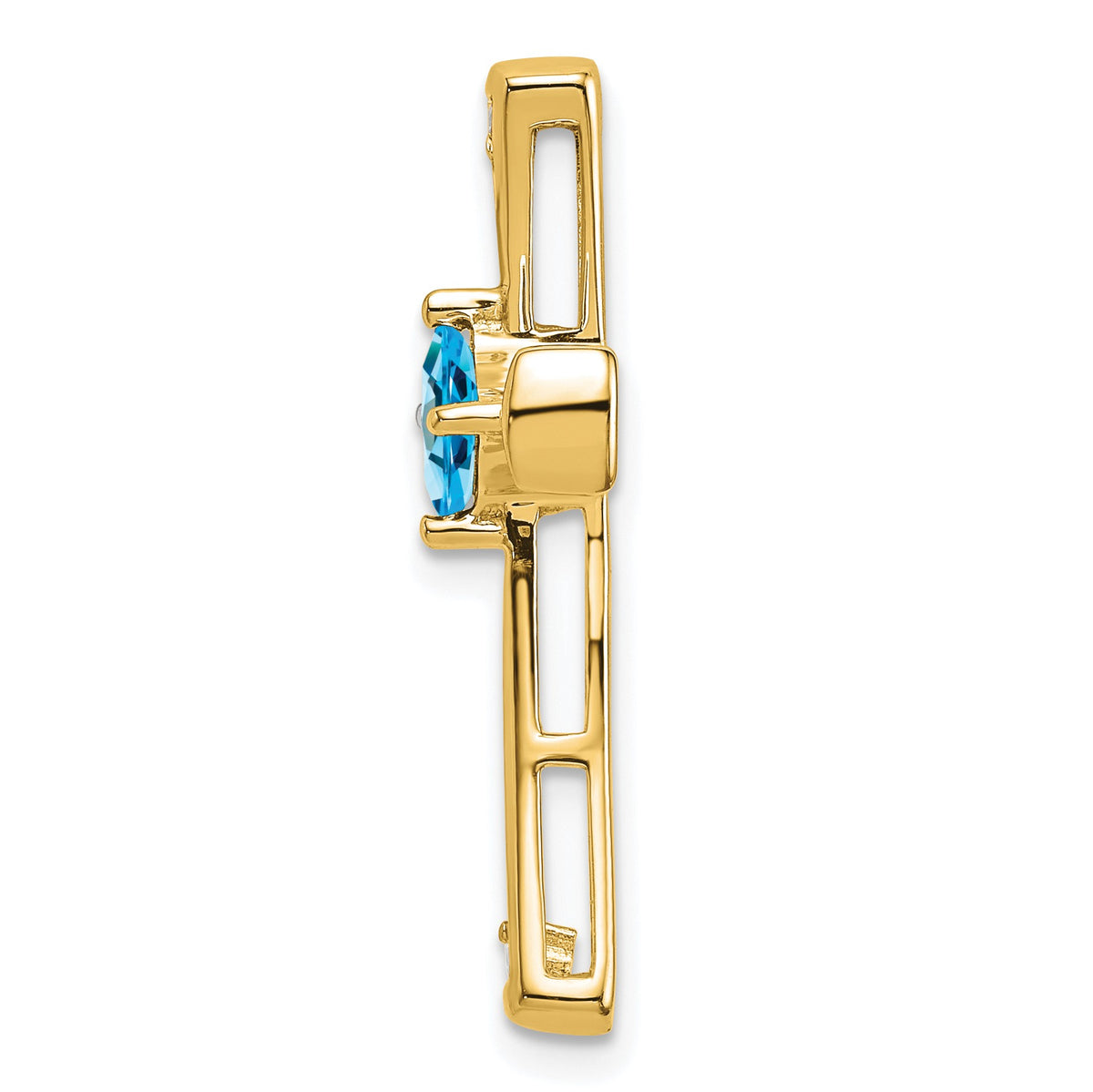 14k 4mm Square Blue Topaz and Diamond Cross Chain Slide