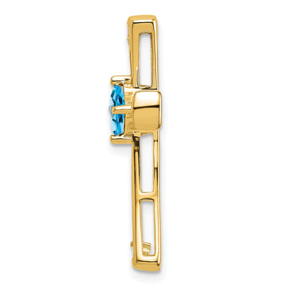 14k 4mm Square Blue Topaz and Diamond Cross Chain Slide
