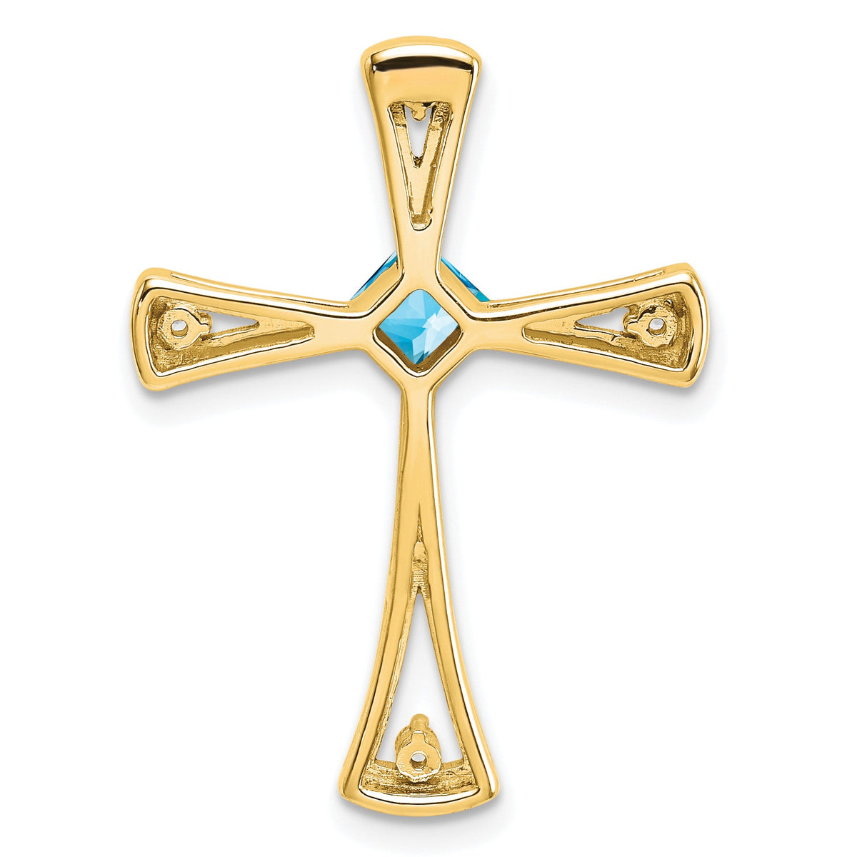 14k 4mm Square Blue Topaz and Diamond Cross Chain Slide