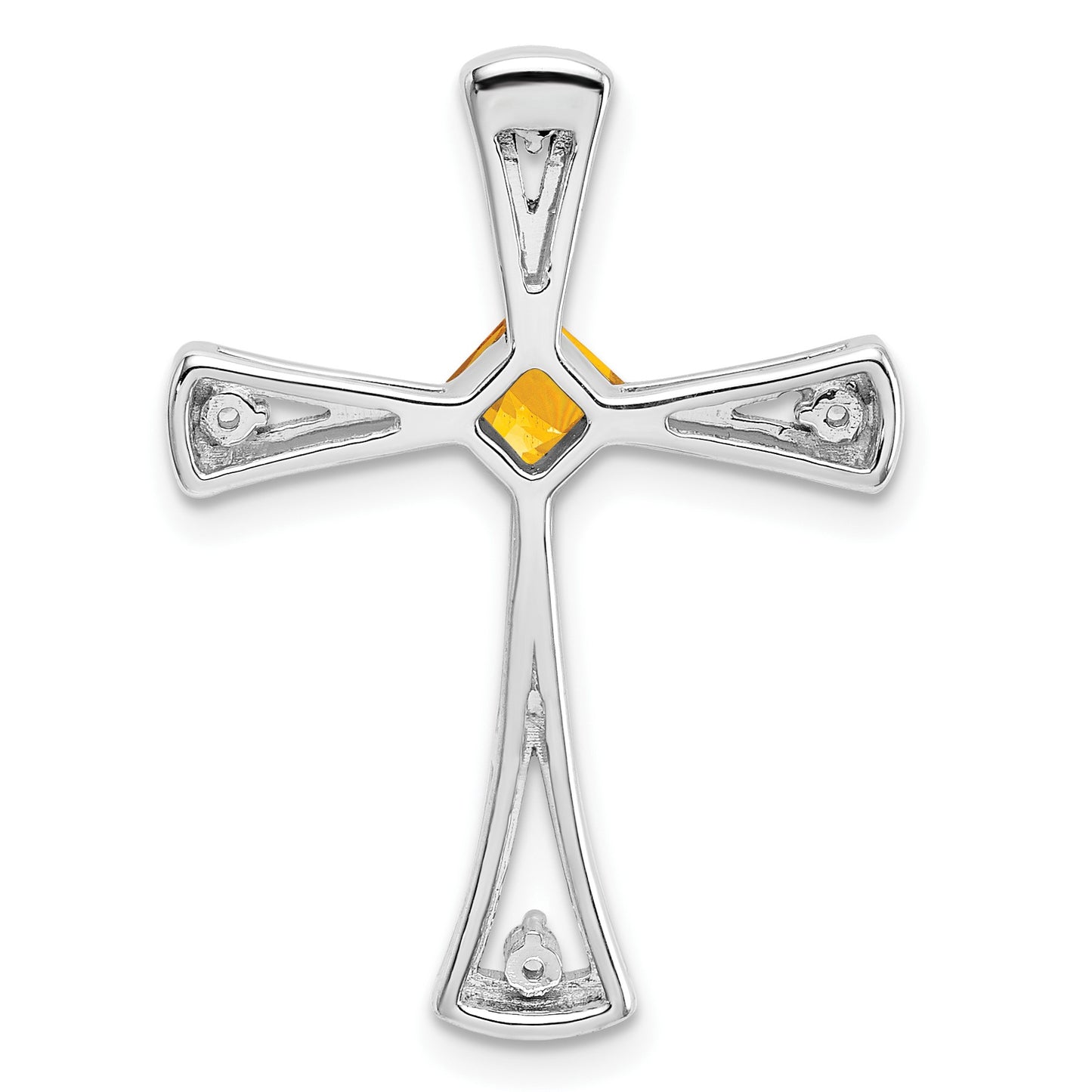 14k White Gold 4mm Square Citrine and Diamond Cross Chain Slide
