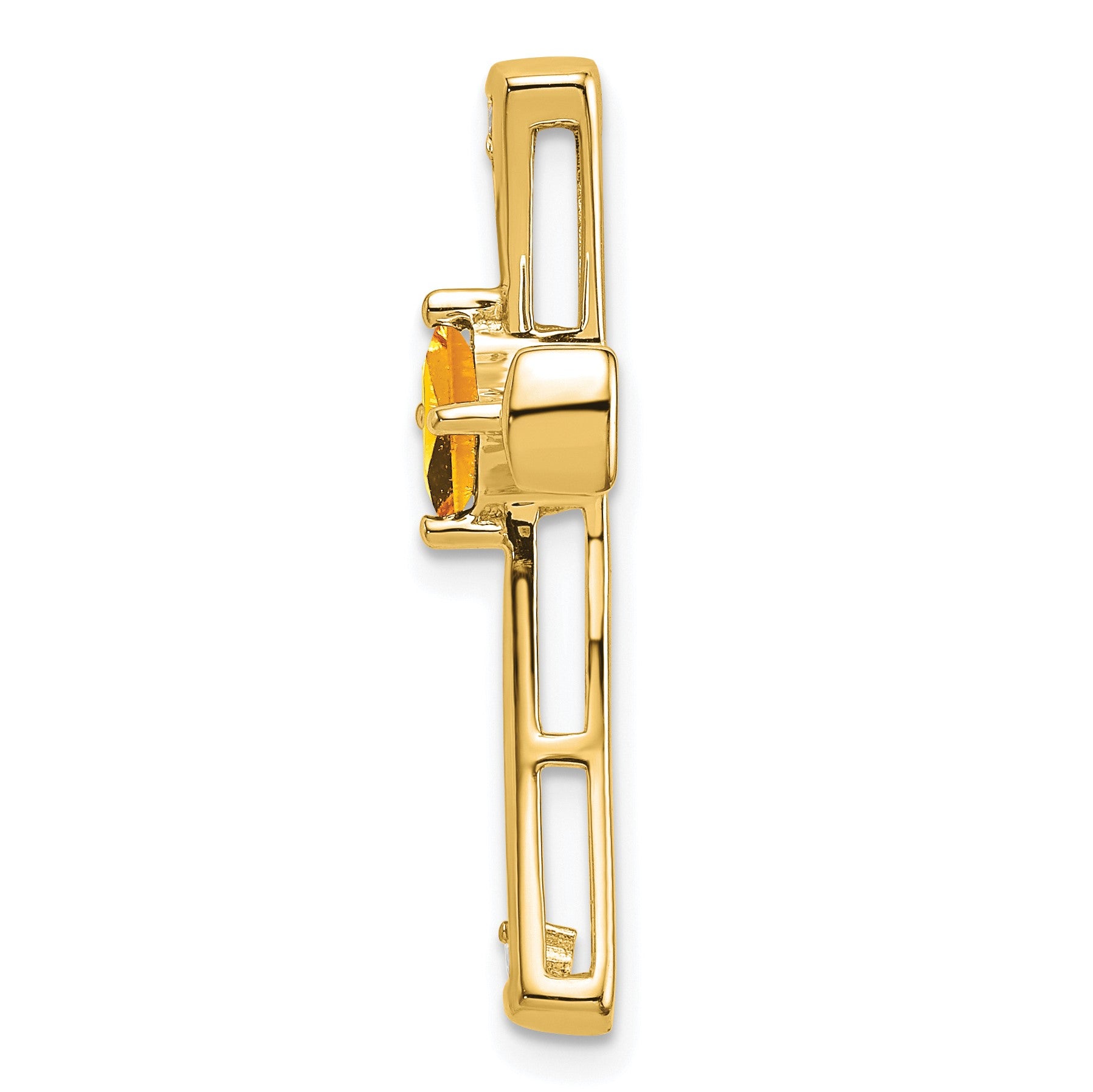 14k 4mm Square Citrine and Diamond Cross Chain Slide