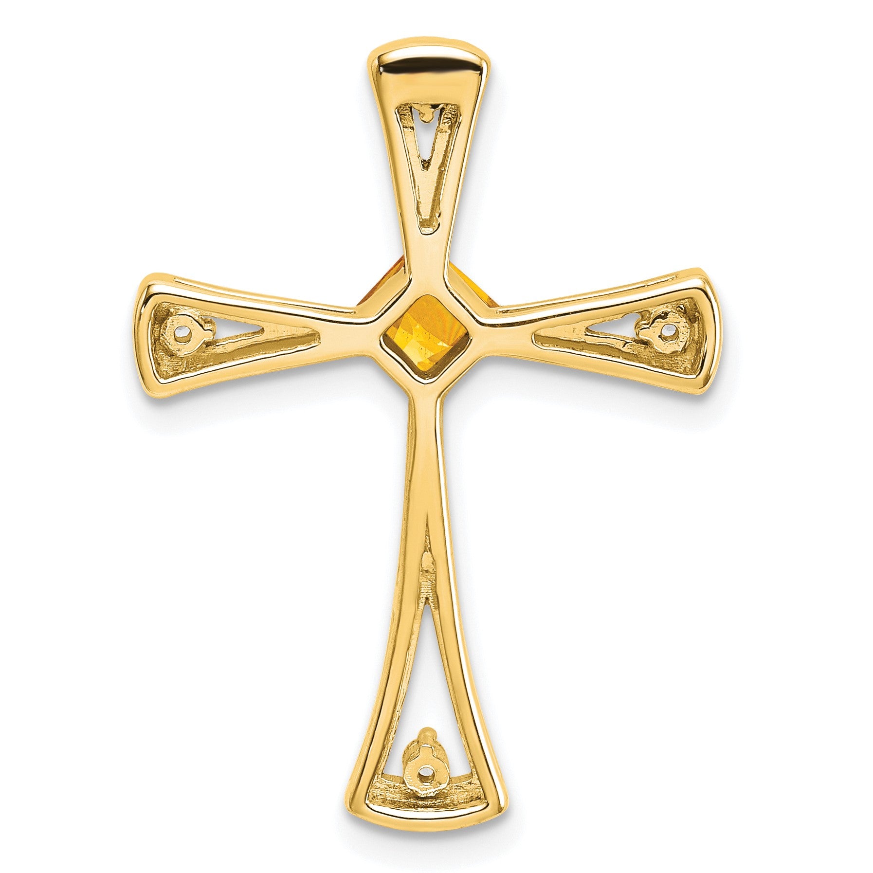 14k 4mm Square Citrine and Diamond Cross Chain Slide