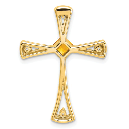 14k 4mm Square Citrine and Diamond Cross Chain Slide