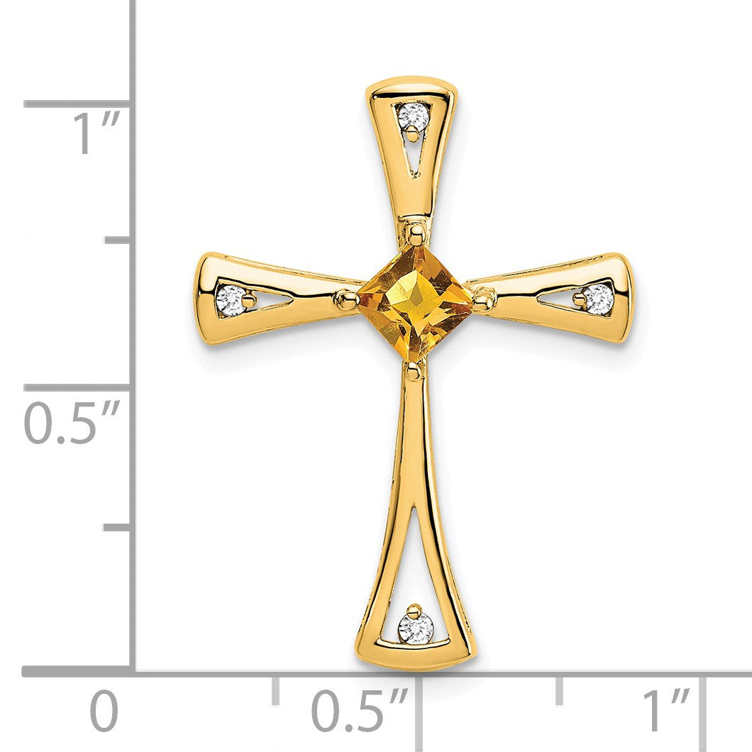 14k 4mm Square Citrine and Diamond Cross Chain Slide