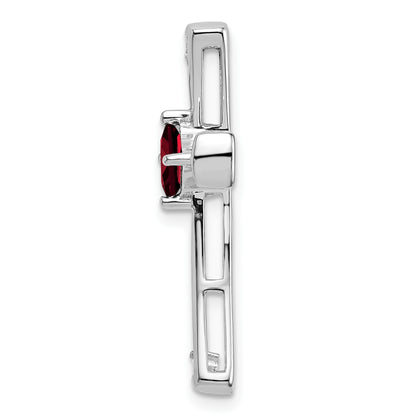 14k White Gold 4mm Square Garnet and Diamond Cross Chain Slide