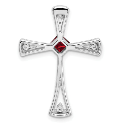 14k White Gold 4mm Square Garnet and Diamond Cross Chain Slide