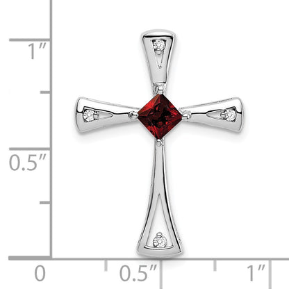 14k White Gold 4mm Square Garnet and Diamond Cross Chain Slide