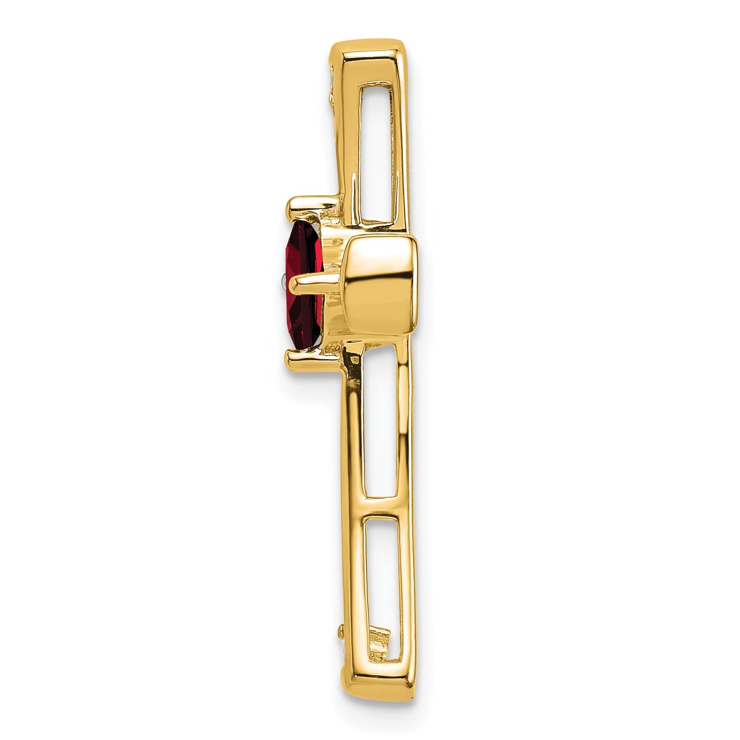 14k 4mm Square Garnet and Diamond Cross Chain Slide