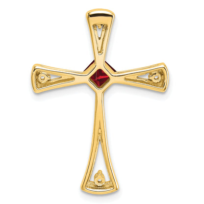 14k 4mm Square Garnet and Diamond Cross Chain Slide