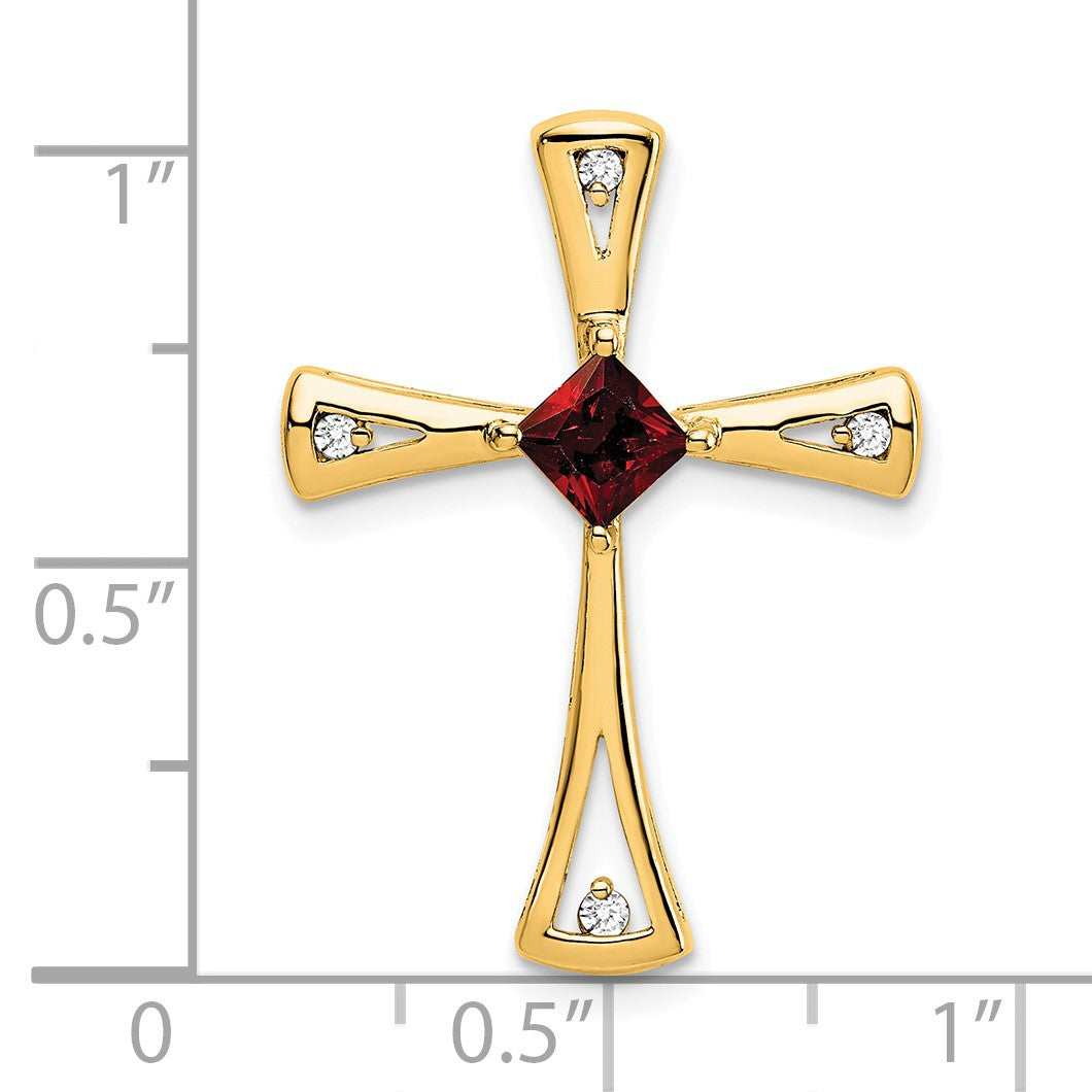 14k 4mm Square Garnet and Diamond Cross Chain Slide