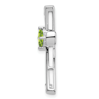 14k White Gold 4mm Square Peridot and Diamond Cross Chain Slide