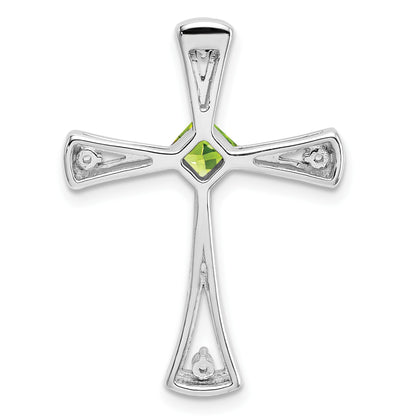 14k White Gold 4mm Square Peridot and Diamond Cross Chain Slide