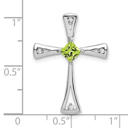 14k White Gold 4mm Square Peridot and Diamond Cross Chain Slide