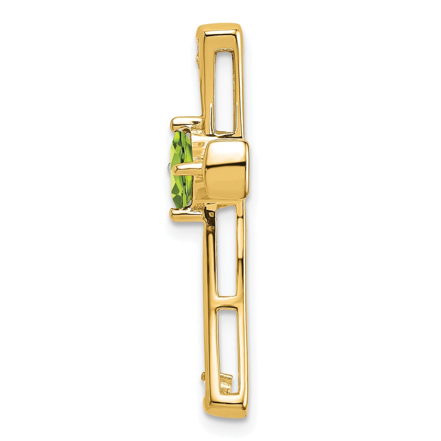 14k 4mm Square Peridot and Diamond Cross Chain Slide