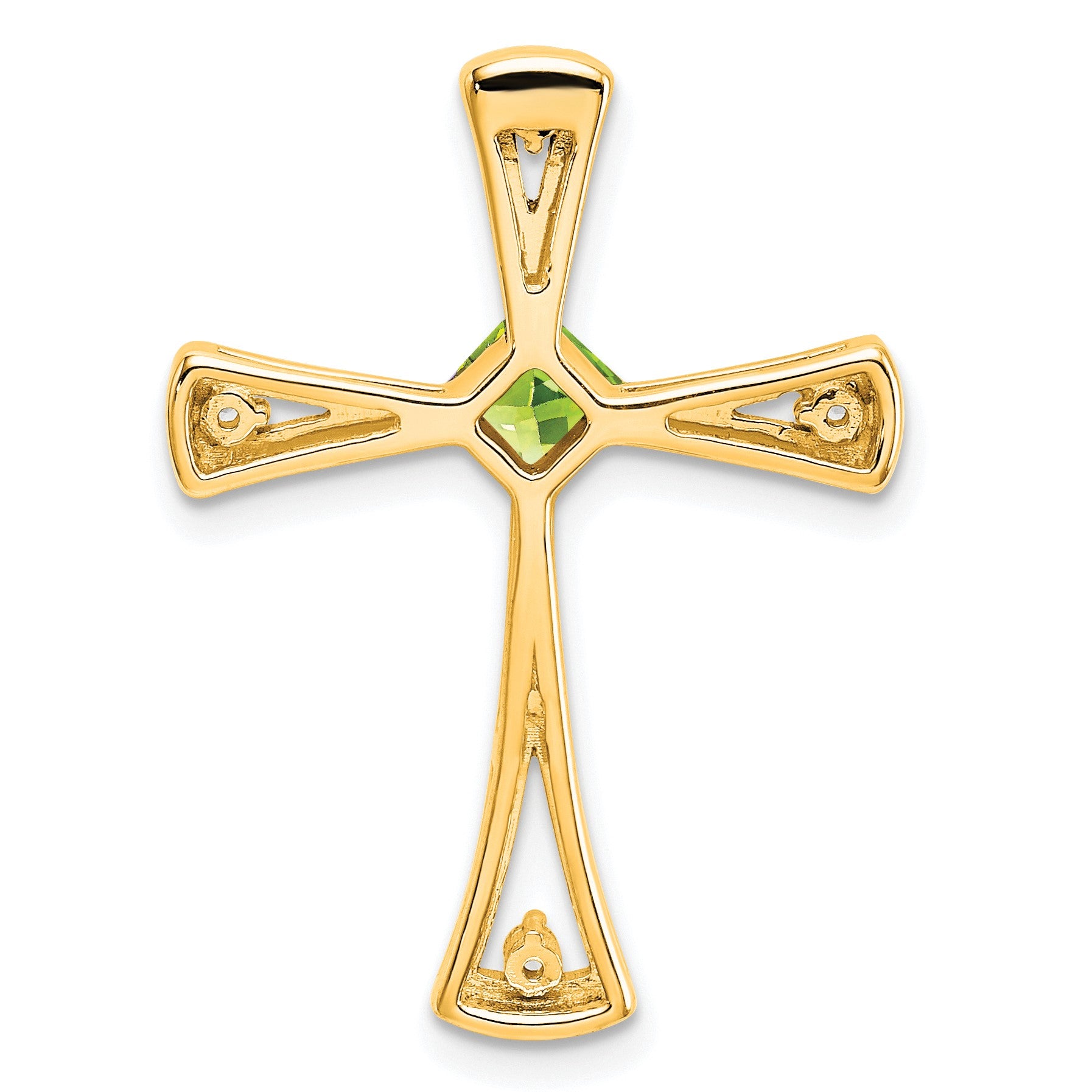 14k 4mm Square Peridot and Diamond Cross Chain Slide