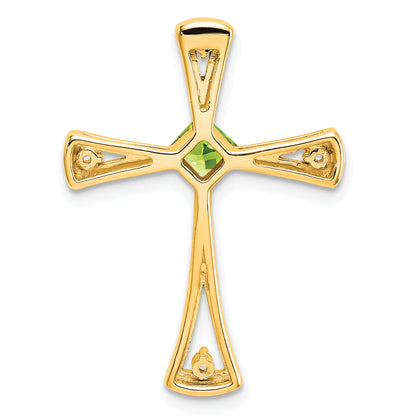 14k 4mm Square Peridot and Diamond Cross Chain Slide