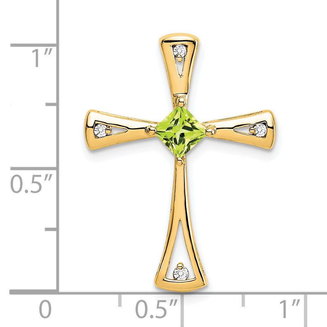 14k 4mm Square Peridot and Diamond Cross Chain Slide