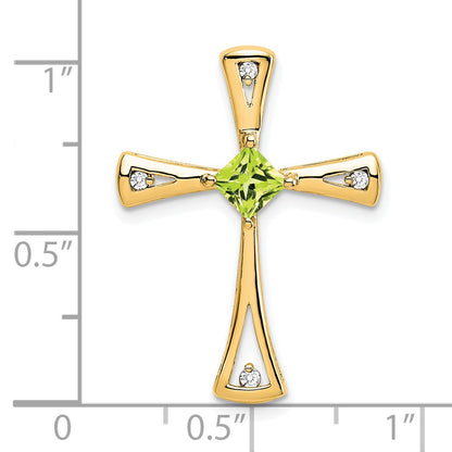 14k 4mm Square Peridot and Diamond Cross Chain Slide