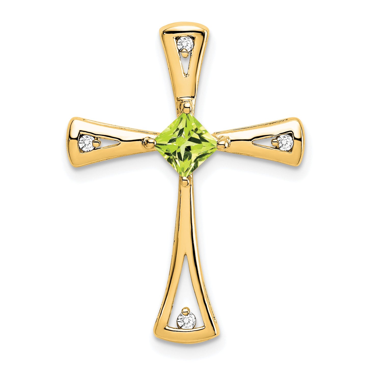 14k 4mm Square Peridot and Diamond Cross Chain Slide