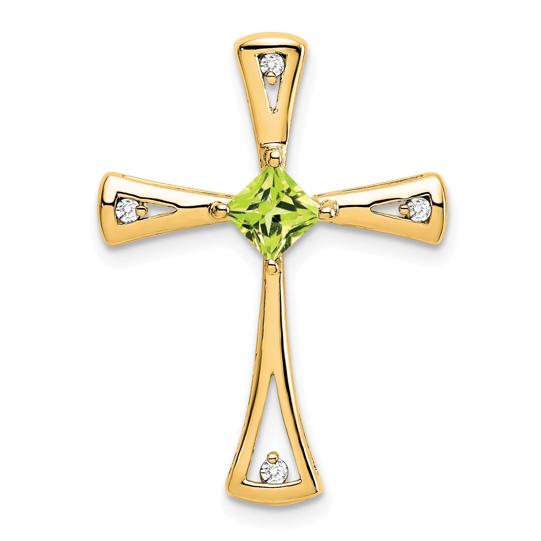 14k 4mm Square Peridot and Diamond Cross Chain Slide