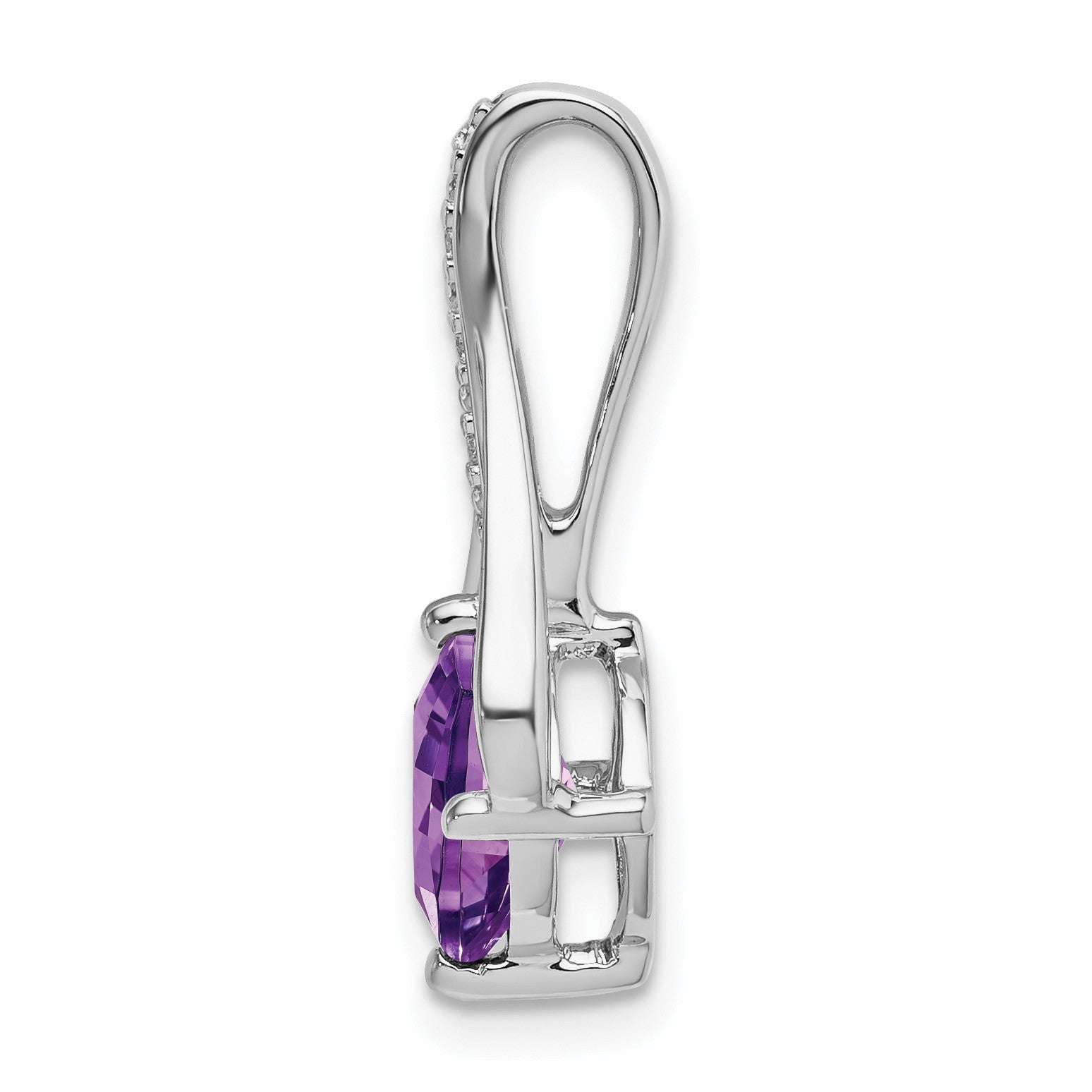 14k White Gold 7mm Cushion Amethyst and Diamond Pendant Fits up to 4mm Fancy Omega Only