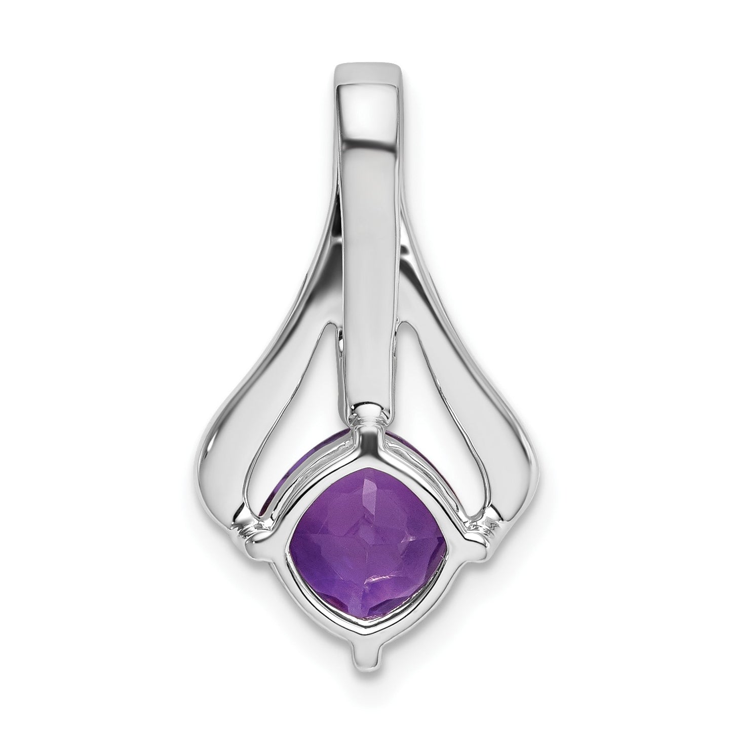 14k White Gold 7mm Cushion Amethyst and Diamond Pendant Fits up to 4mm Fancy Omega Only