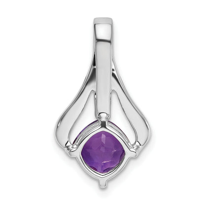 14k White Gold 7mm Cushion Amethyst and Diamond Pendant Fits up to 4mm Fancy Omega Only