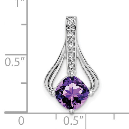 14k White Gold 7mm Cushion Amethyst and Diamond Pendant Fits up to 4mm Fancy Omega Only