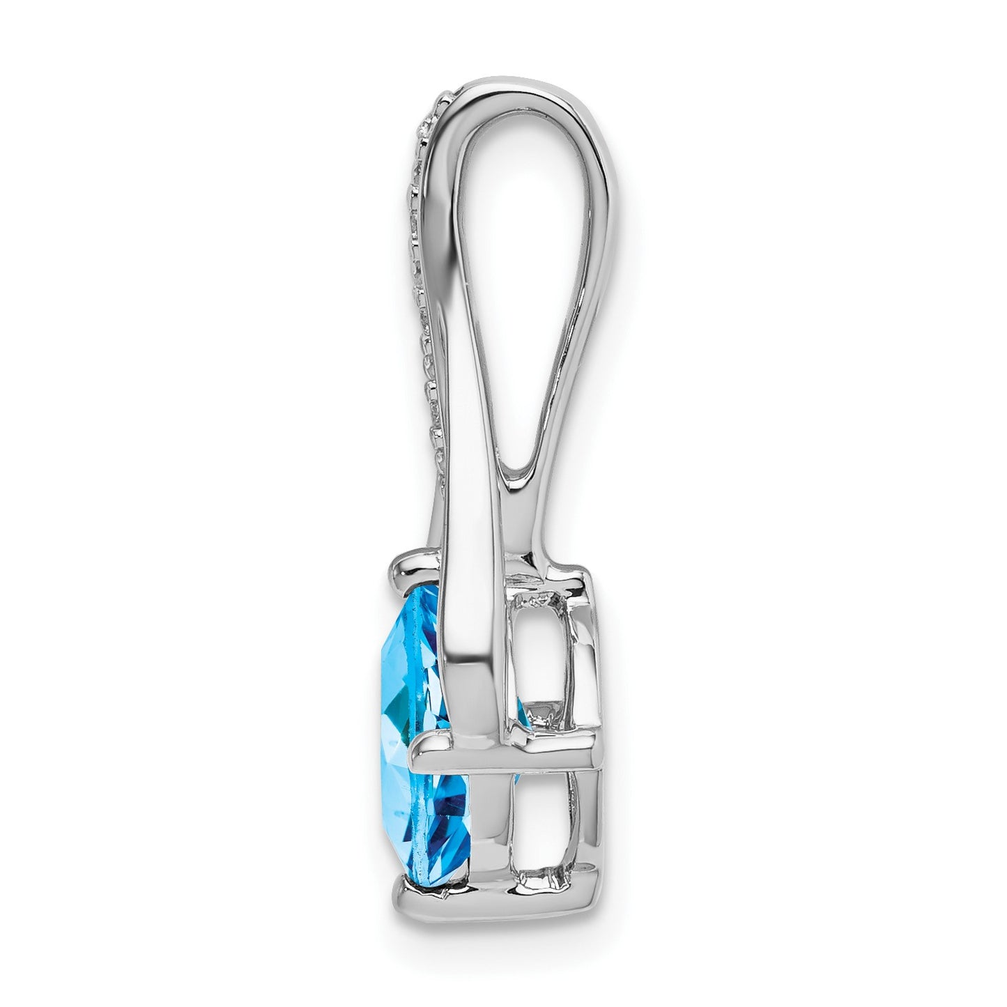 14k White Gold 7mm Cushion Blue Topaz and Diamond Pendant Fits up to 4mm Fancy Omega Only