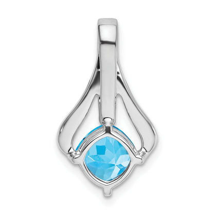 14k White Gold 7mm Cushion Blue Topaz and Diamond Pendant Fits up to 4mm Fancy Omega Only