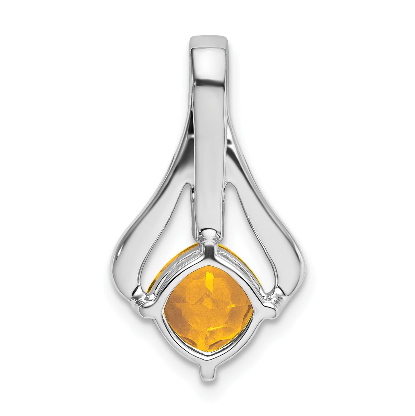14k White Gold 7mm Cushion Citrine and Diamond Pendant Fits up to 4mm Fancy Omega Only