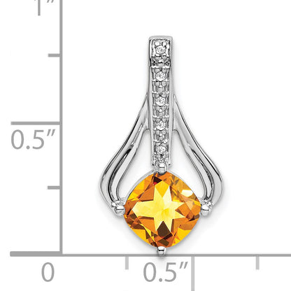 14k White Gold 7mm Cushion Citrine and Diamond Pendant Fits up to 4mm Fancy Omega Only