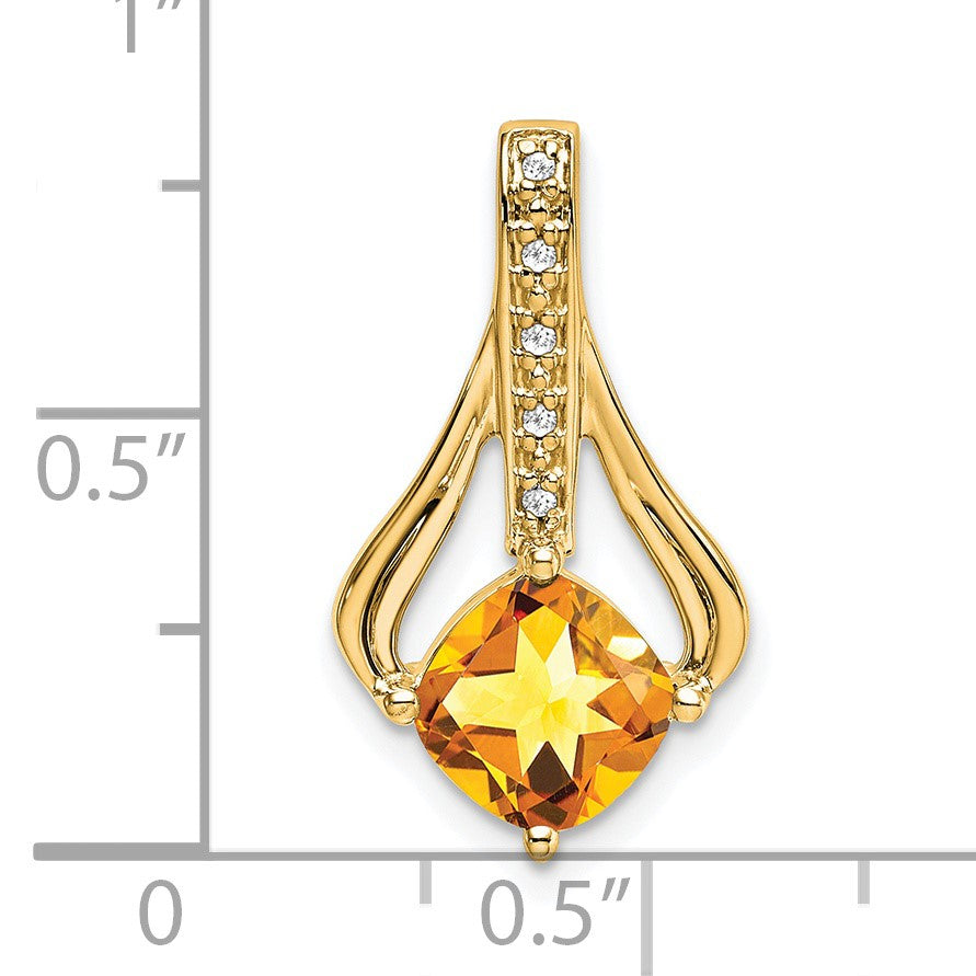 14k 7mm Cushion Citrine and Diamond Pendant Fits up to 4mm Fancy Omega Only