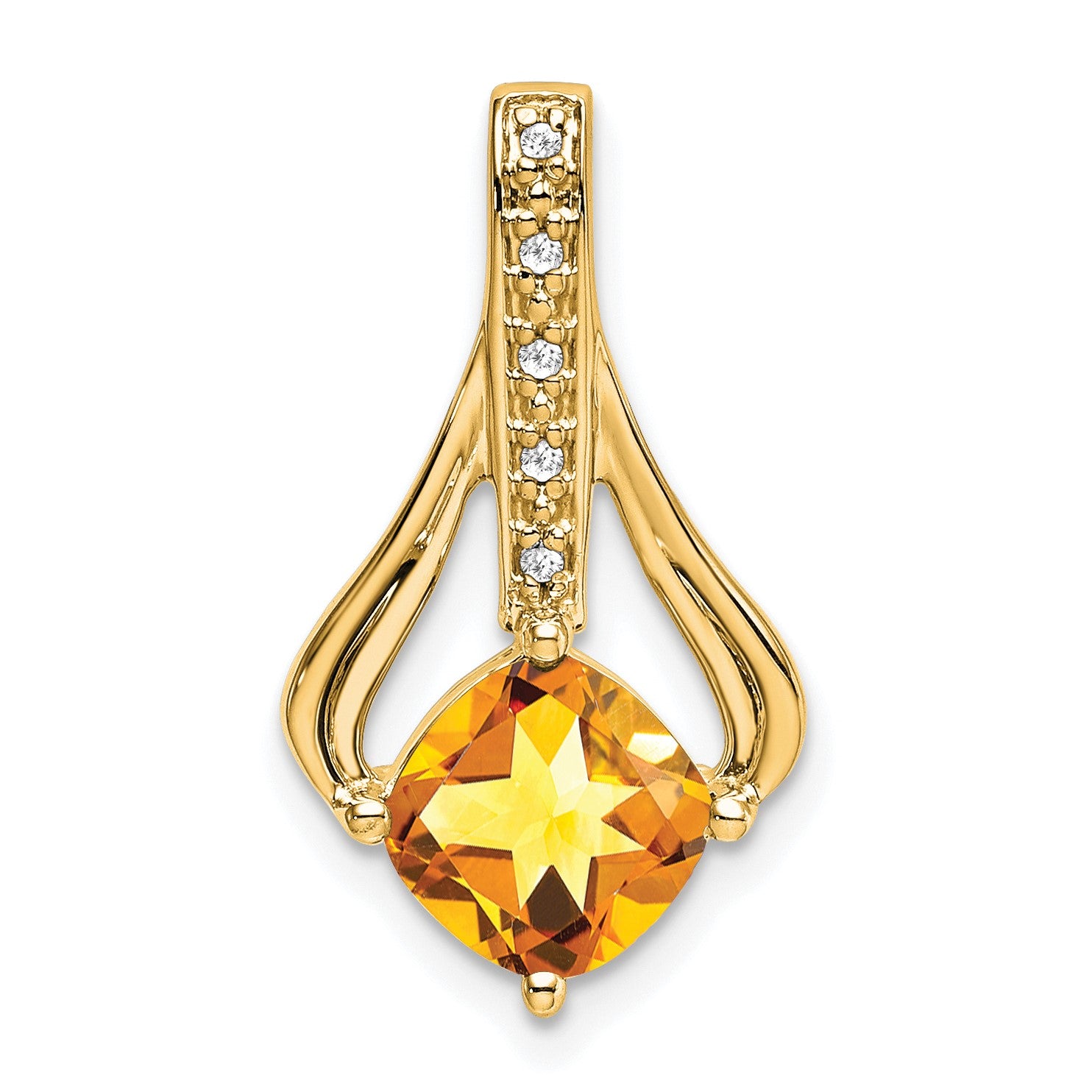 14k 7mm Cushion Citrine and Diamond Pendant Fits up to 4mm Fancy Omega Only