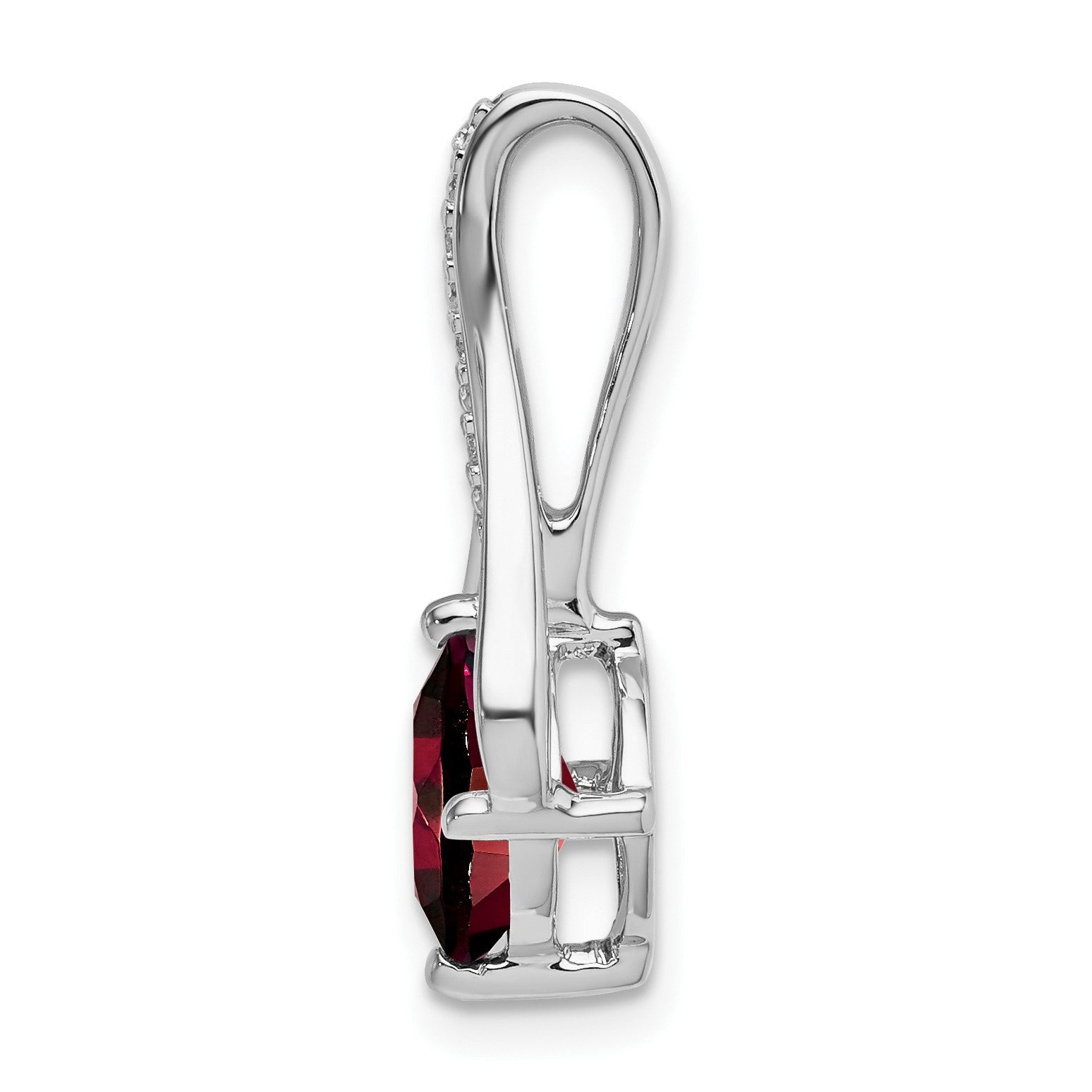 14k White Gold 7mm Cushion Garnet and Diamond Pendant Fits up to 4mm Fancy Omega Only