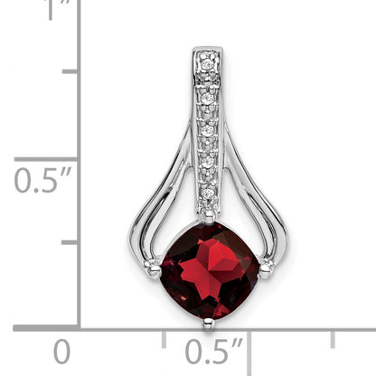 14k White Gold 7mm Cushion Garnet and Diamond Pendant Fits up to 4mm Fancy Omega Only