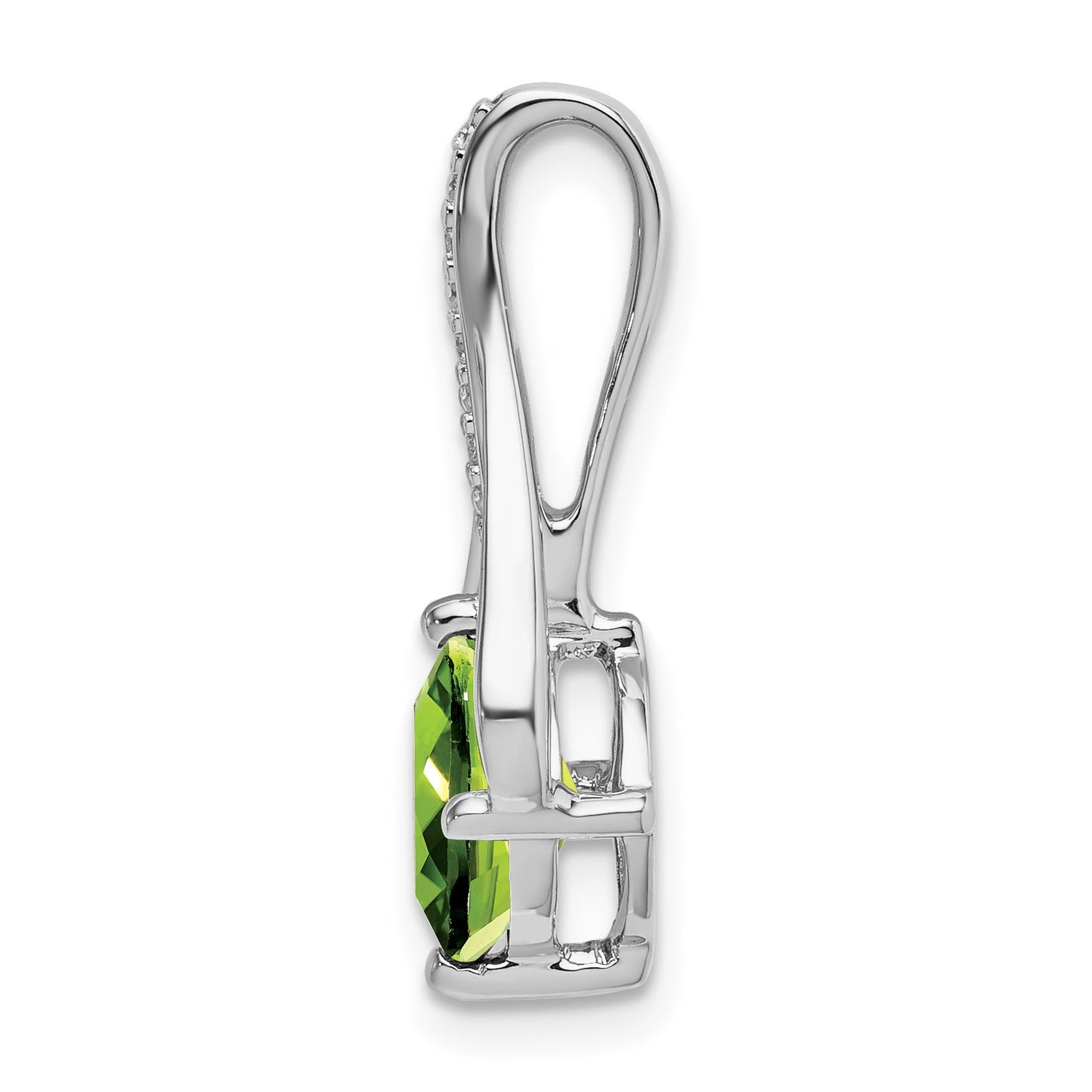 14k White Gold 7mm Cushion Peridot and Diamond Pendant Fits up to 4mm Fancy Omega Only