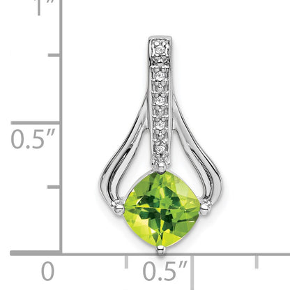 14k White Gold 7mm Cushion Peridot and Diamond Pendant Fits up to 4mm Fancy Omega Only