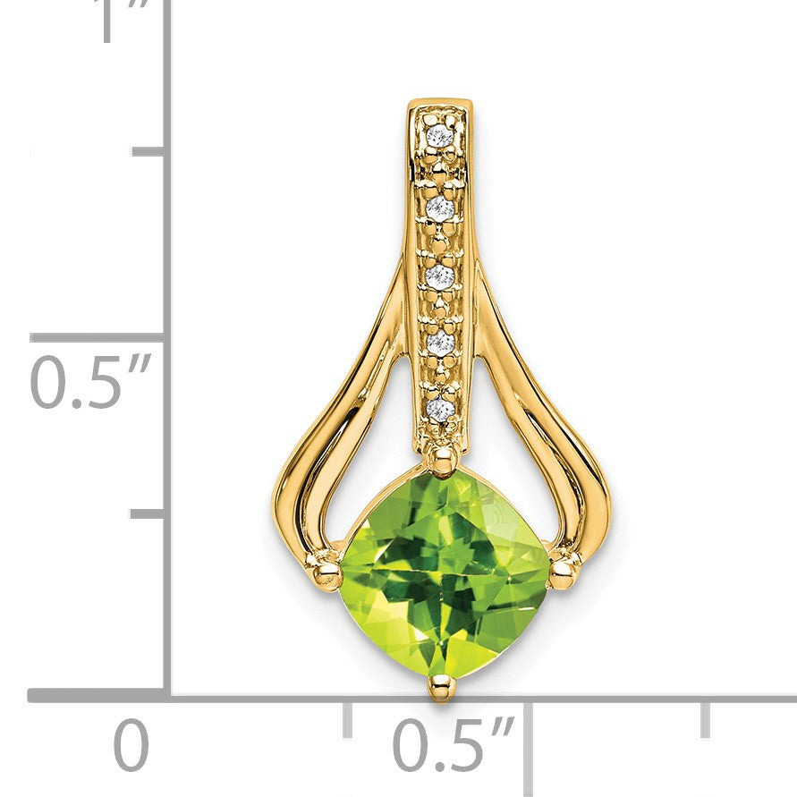 14k 7mm Cushion Peridot and Diamond Pendant Fits up to 4mm Fancy Omega Only