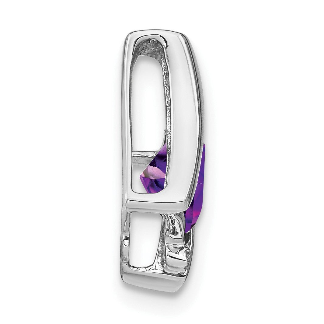 14k White Gold 6mm Cushion Amethyst and Diamond Chain Slide