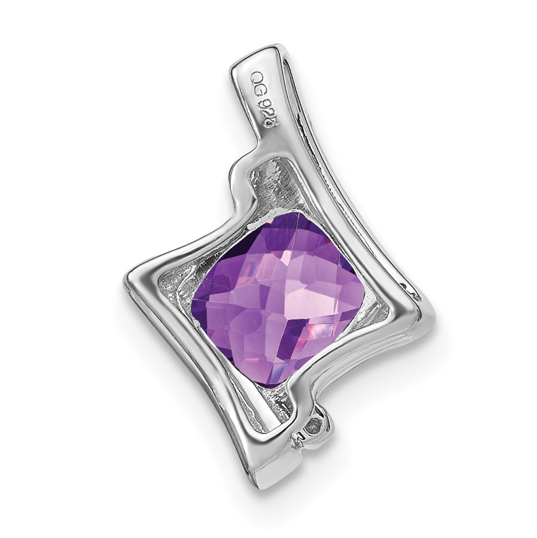 14k White Gold 6mm Cushion Amethyst and Diamond Chain Slide