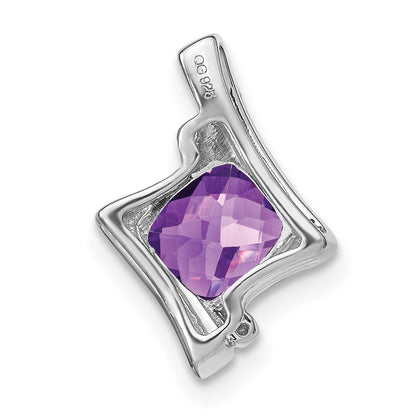 14k White Gold 6mm Cushion Amethyst and Diamond Chain Slide
