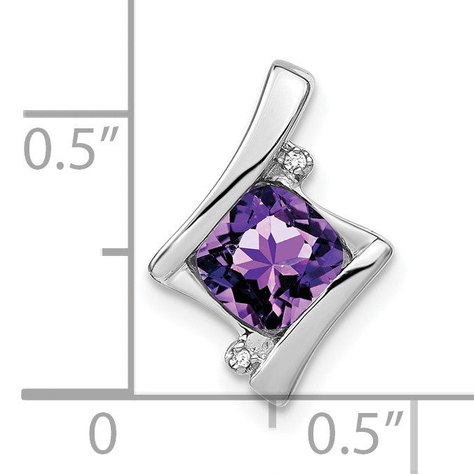 14k White Gold 6mm Cushion Amethyst and Diamond Chain Slide