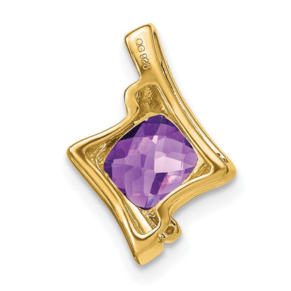 14k 6mm Cushion Amethyst and Diamond Chain Slide