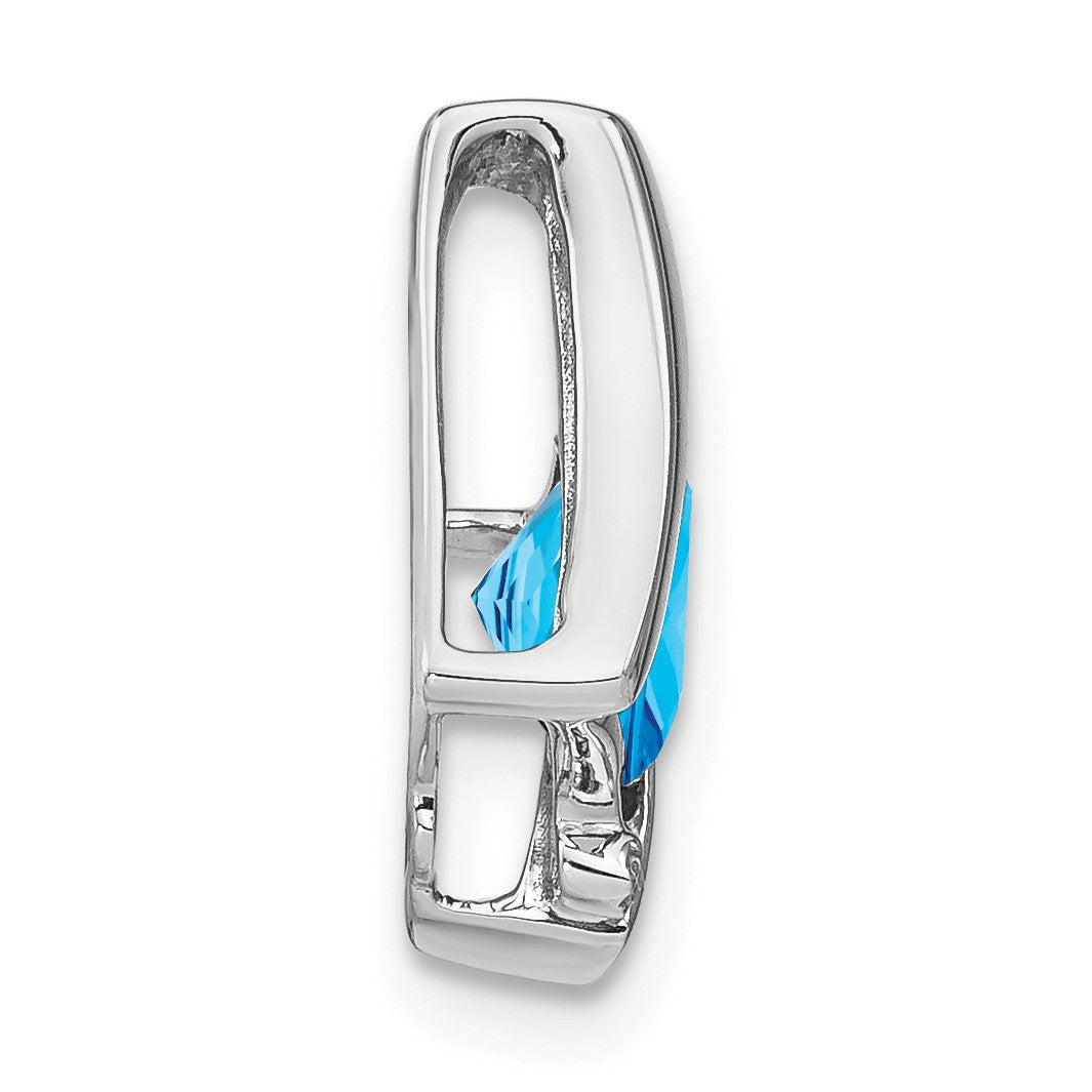 14k White Gold 6mm Cushion Blue Topaz and Diamond Chain Slide