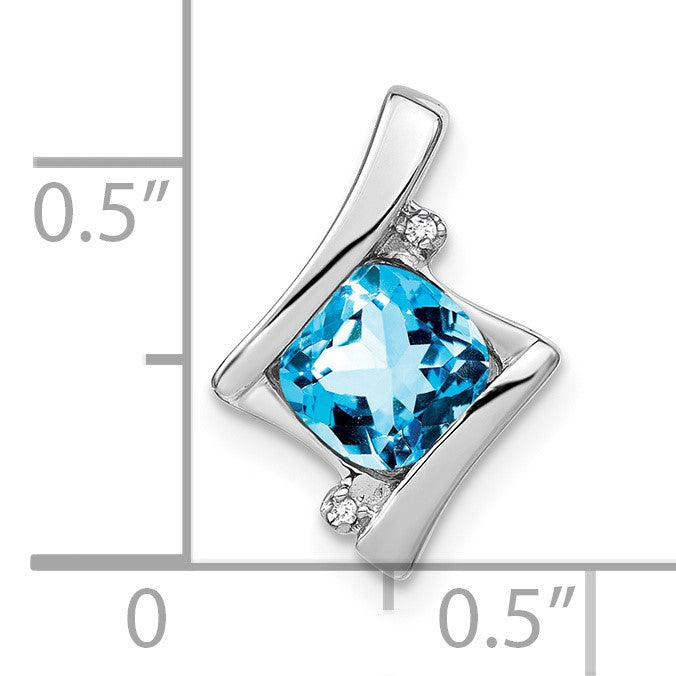 14k White Gold 6mm Cushion Blue Topaz and Diamond Chain Slide