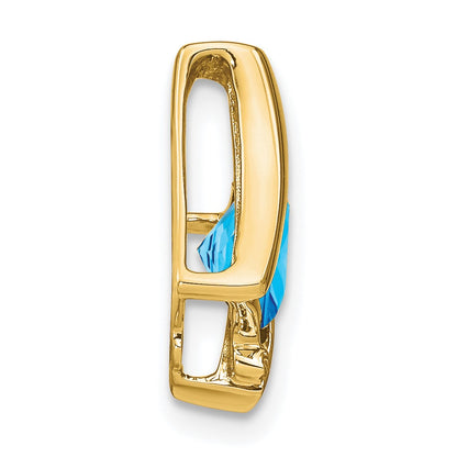 14k 6mm Cushion Blue Topaz and Diamond Chain Slide