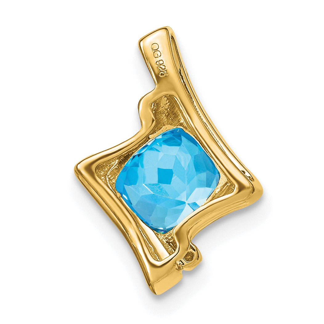 14k 6mm Cushion Blue Topaz and Diamond Chain Slide