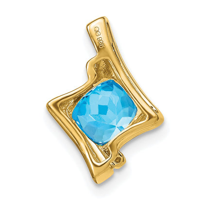 14k 6mm Cushion Blue Topaz and Diamond Chain Slide